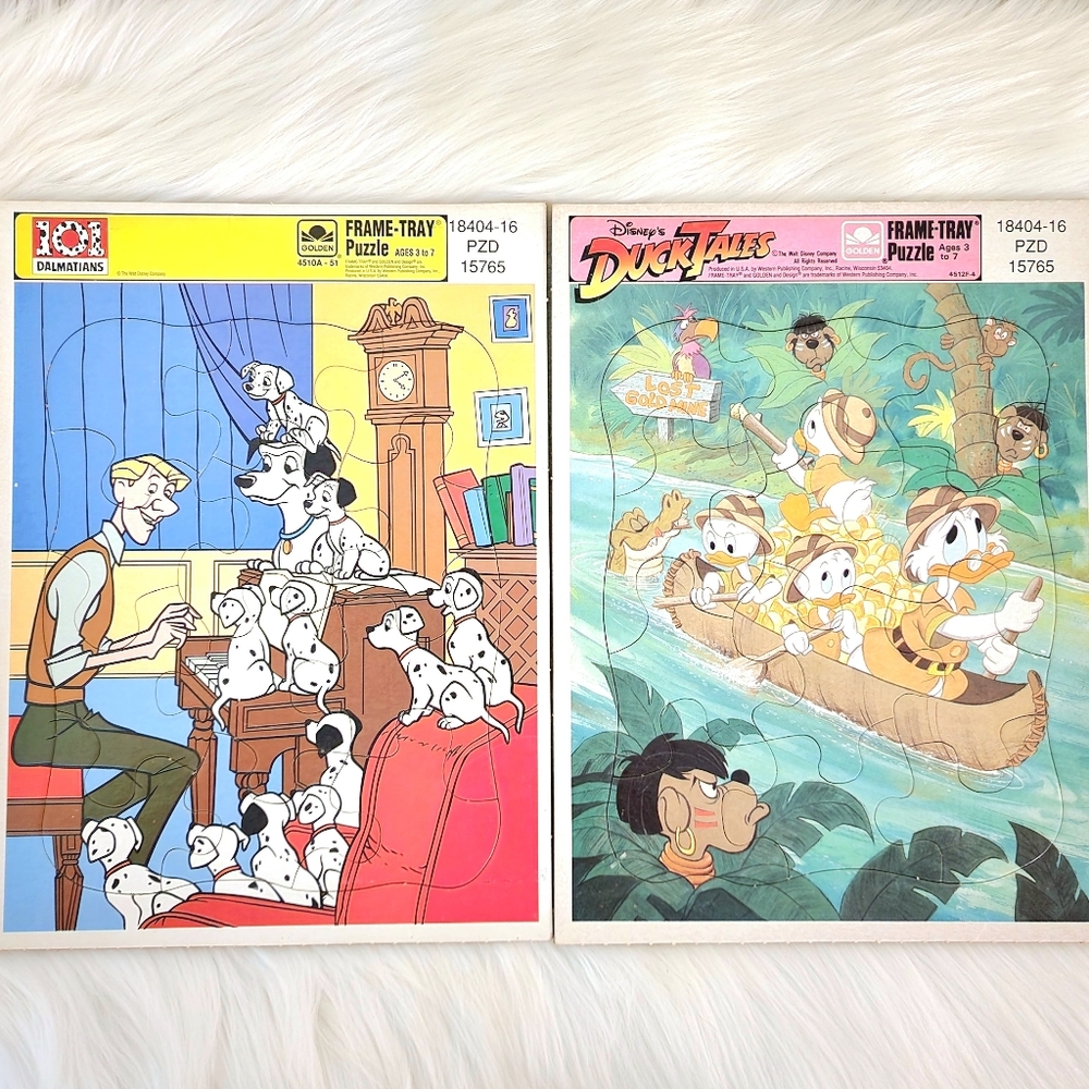 Vintage 80s Pair Of Disney Frame Tray Puzzles Dalmations Duck Tales